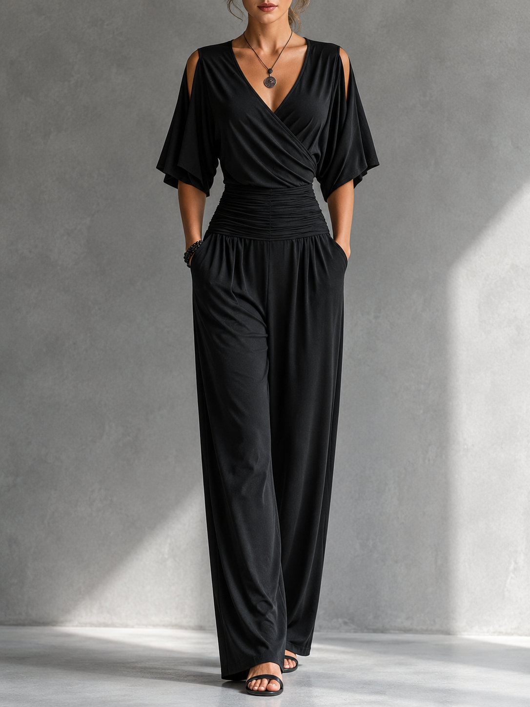 Elise™ — Wide Leg Wrap Jumpsuit