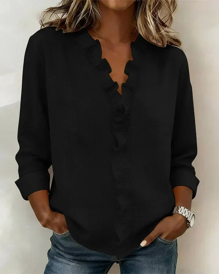 Chiara™ | V-Neck Blouse with Delicate Ruffles