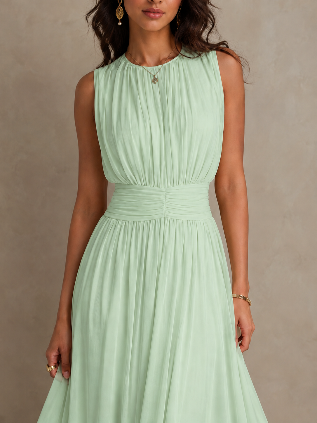 Iselle | Roxanne Ruched Waist Sleeveless Maxi Dress