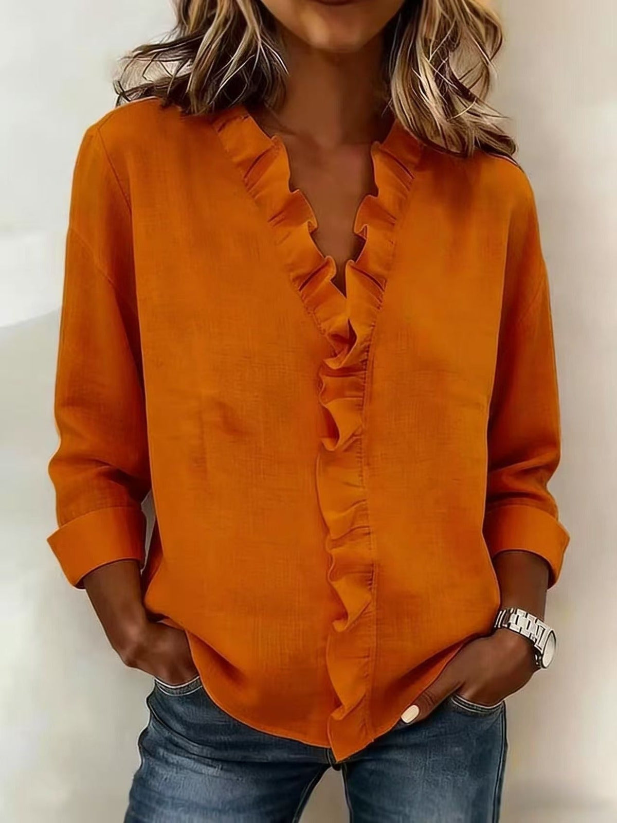 Chiara™ | V-Neck Blouse with Delicate Ruffles