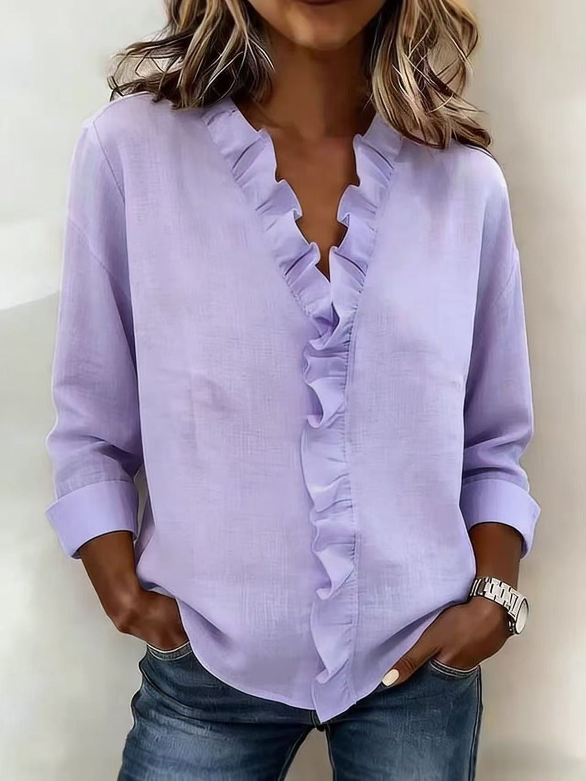 Chiara™ | V-Neck Blouse with Delicate Ruffles