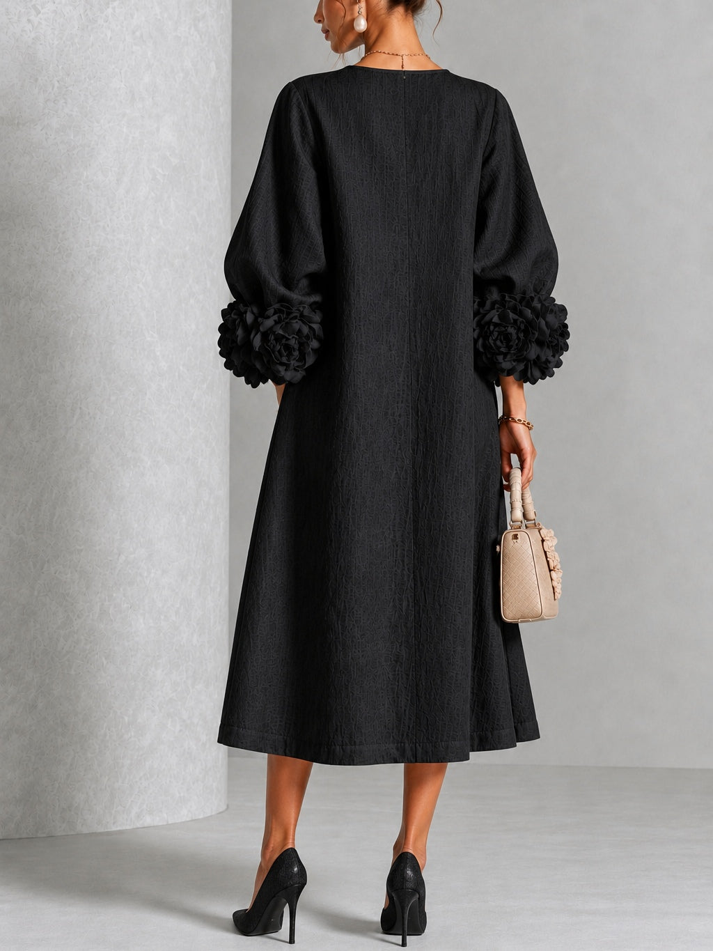 Floral Cuff Button Midi Dress