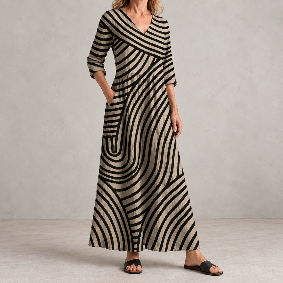 AYLA Vintage Striped Dress three-quarter view