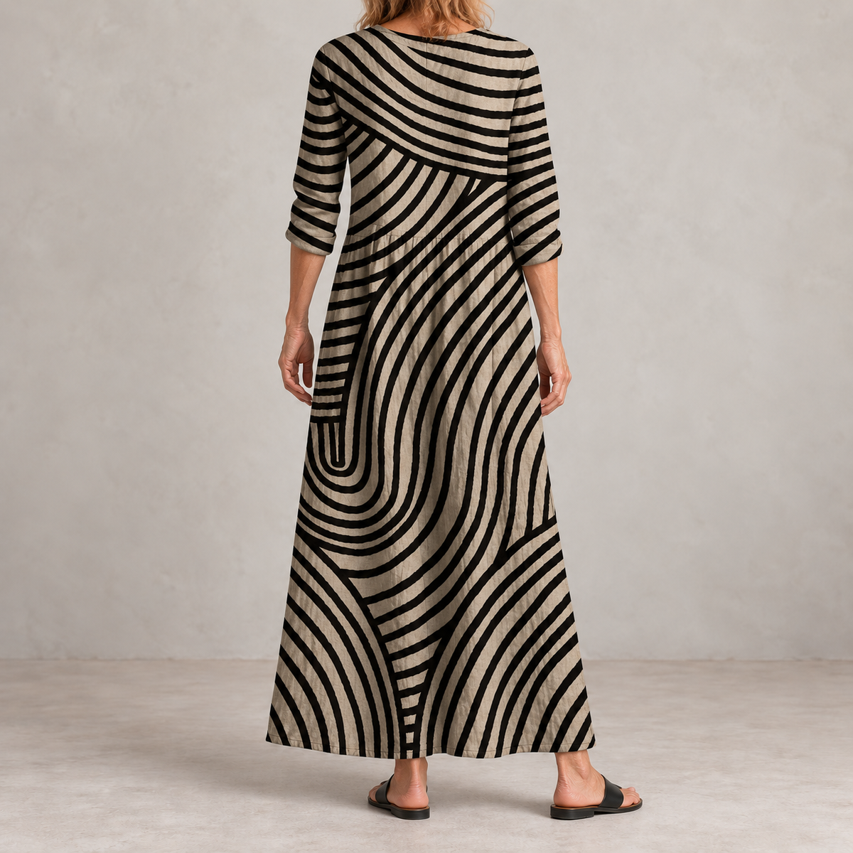 AYLA Vintage Striped Dress full back view
