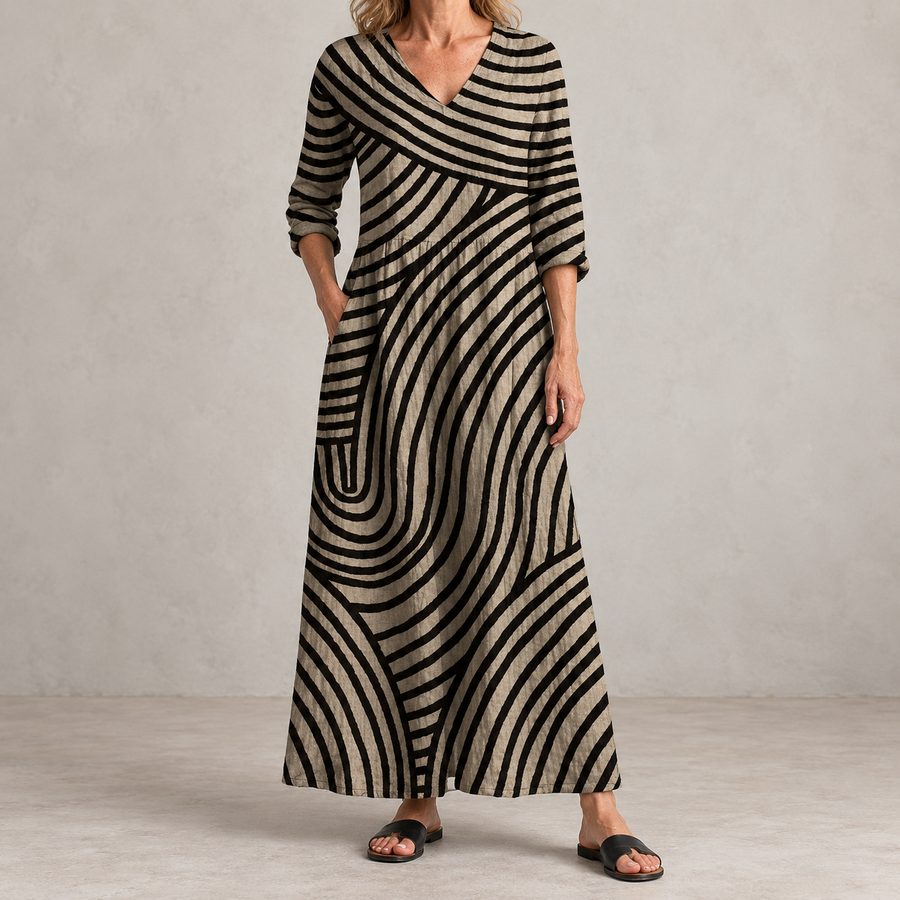 AYLA Vintage Striped Dress full front view