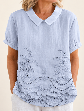 Bea Floral Embroidered Shirt in blue