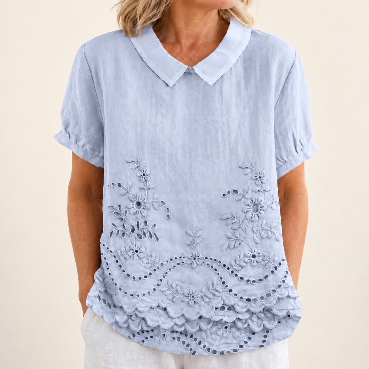 Bea Floral Embroidered Shirt in blue