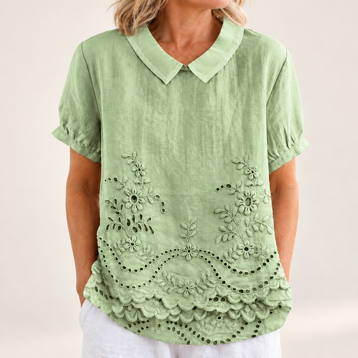 Bea Floral Embroidered Shirt in green