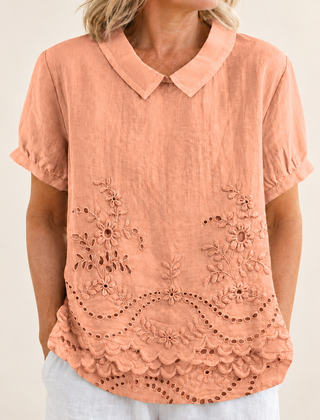 Bea Floral Embroidered Shirt in orange