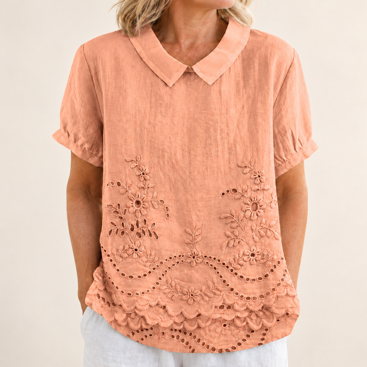 Bea Floral Embroidered Shirt in orange