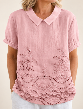 Bea Floral Embroidered Shirt in pink