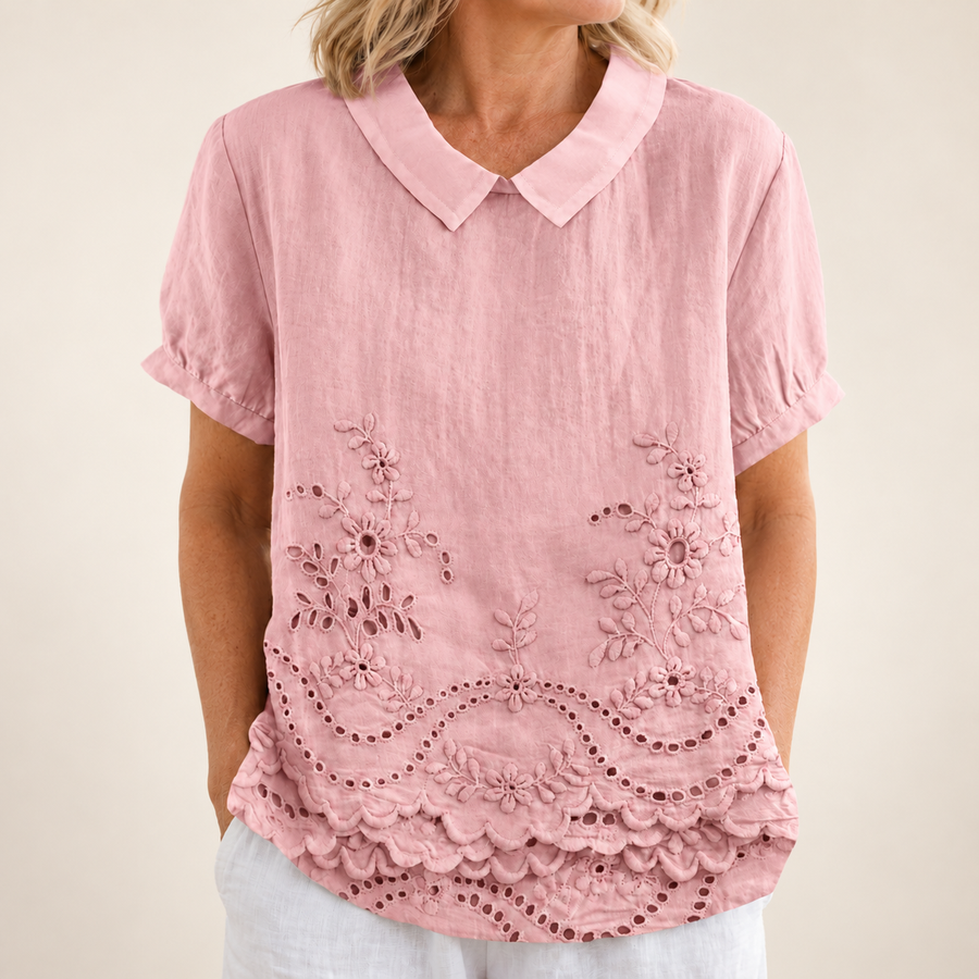 Bea Floral Embroidered Shirt in pink