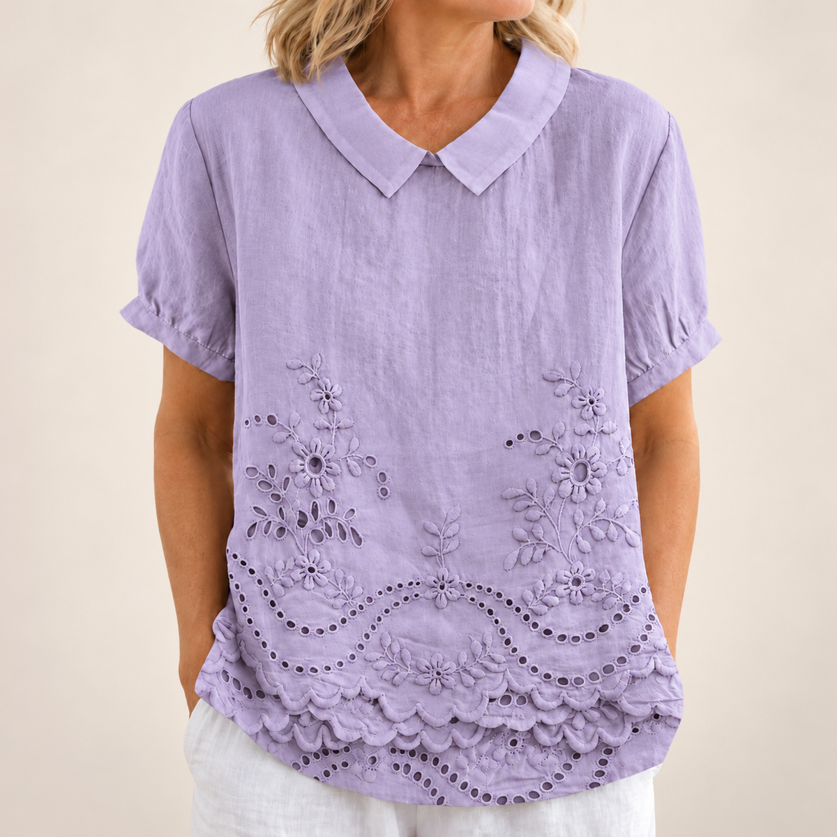 Bea Floral Embroidered Shirt in purple