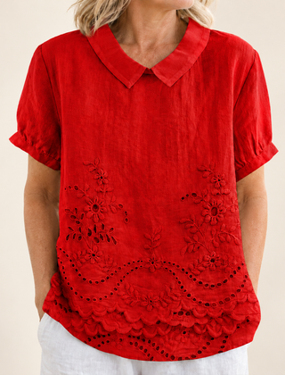Bea Floral Embroidered Shirt in red