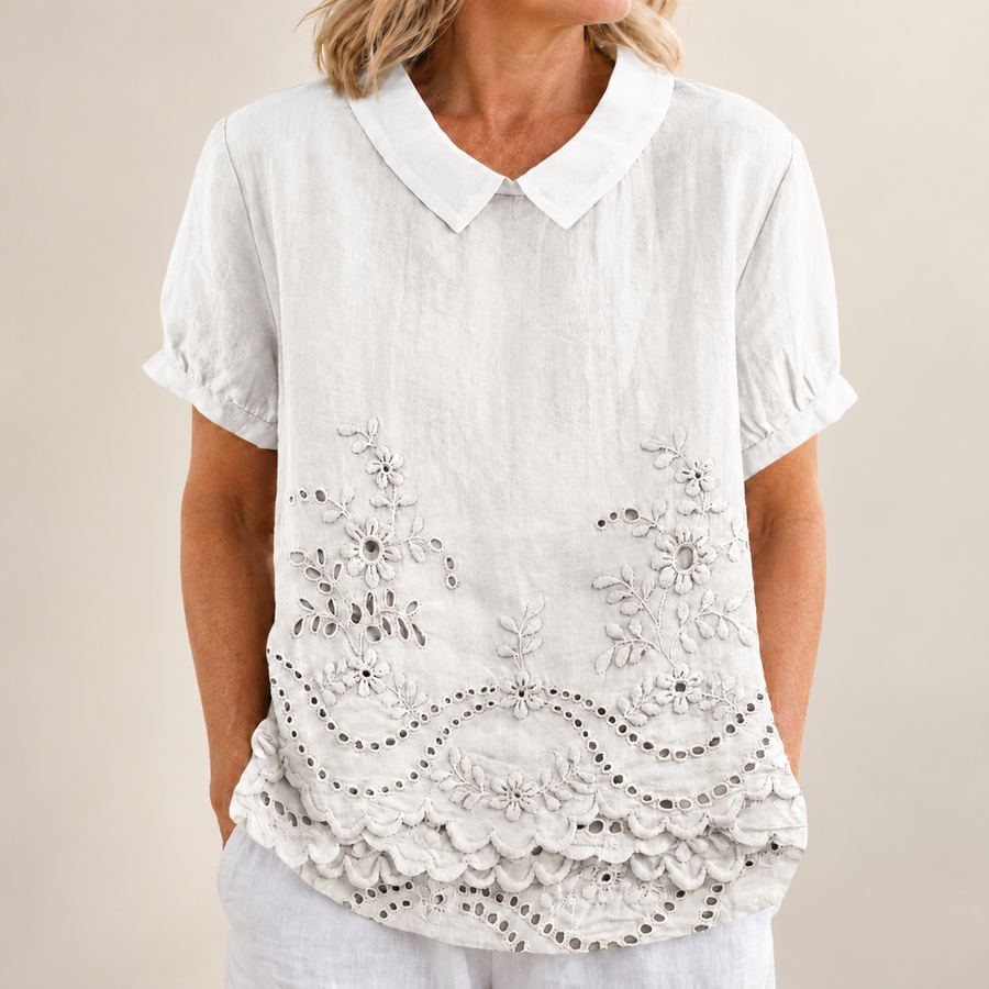 Bea Floral Embroidered Shirt in white