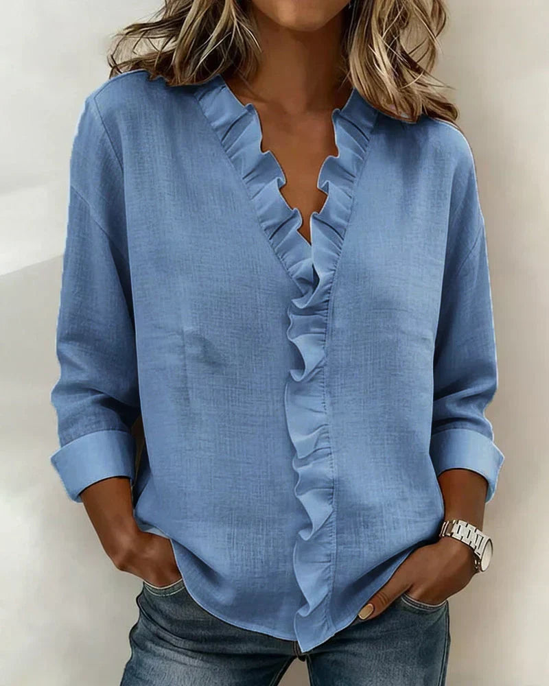 Chiara™ | V-Neck Blouse with Delicate Ruffles