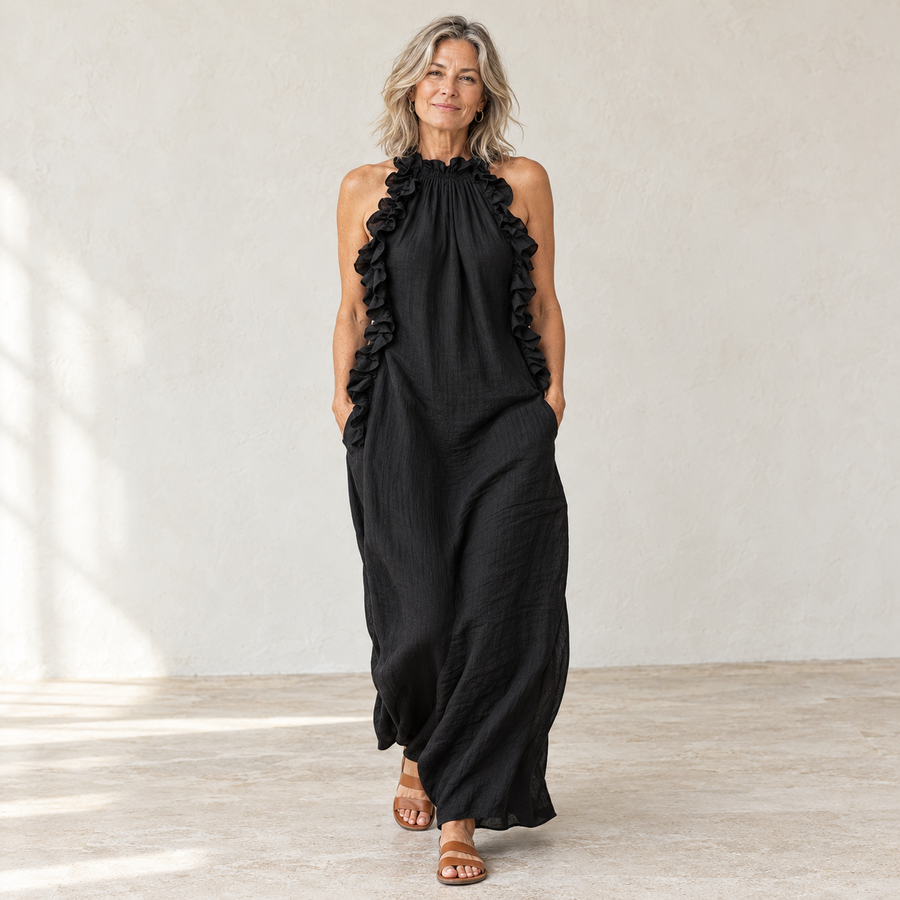 Gladys Maxi Dress black front view on a light studio background