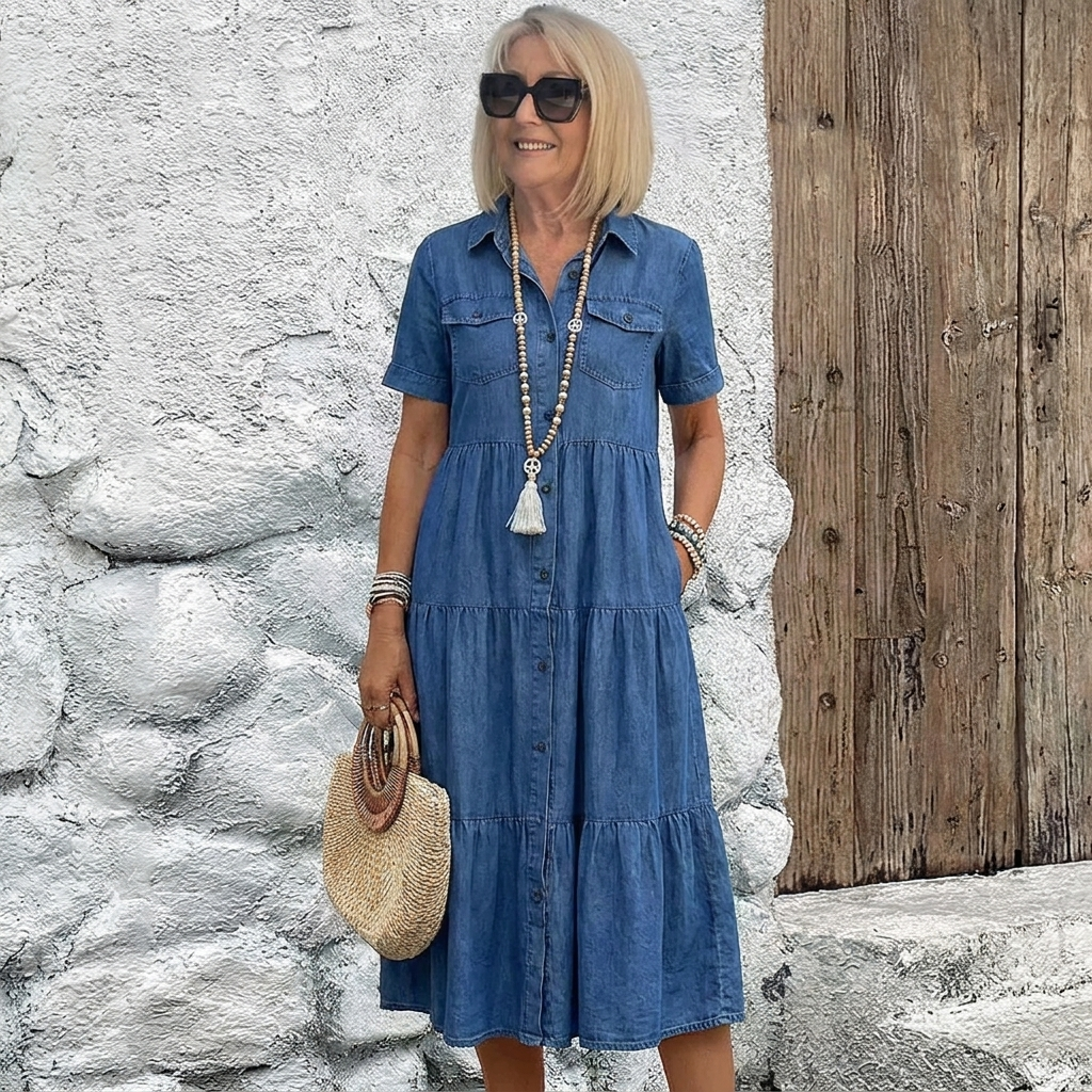 Odelia™ Relaxed Tiered Button-Front Midi Dress