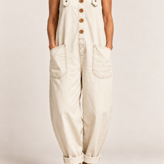 Kitti relaxed utility jumpsuit in Beige, product-focused crop