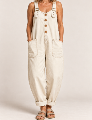 Kitti relaxed utility jumpsuit in Beige, product-focused crop