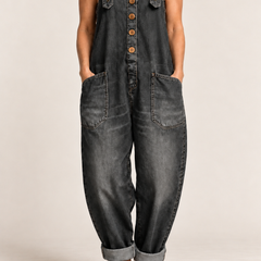 Kitti relaxed utility jumpsuit in Black, product-focused crop