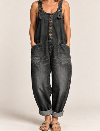 Kitti relaxed utility jumpsuit in Black, product-focused crop