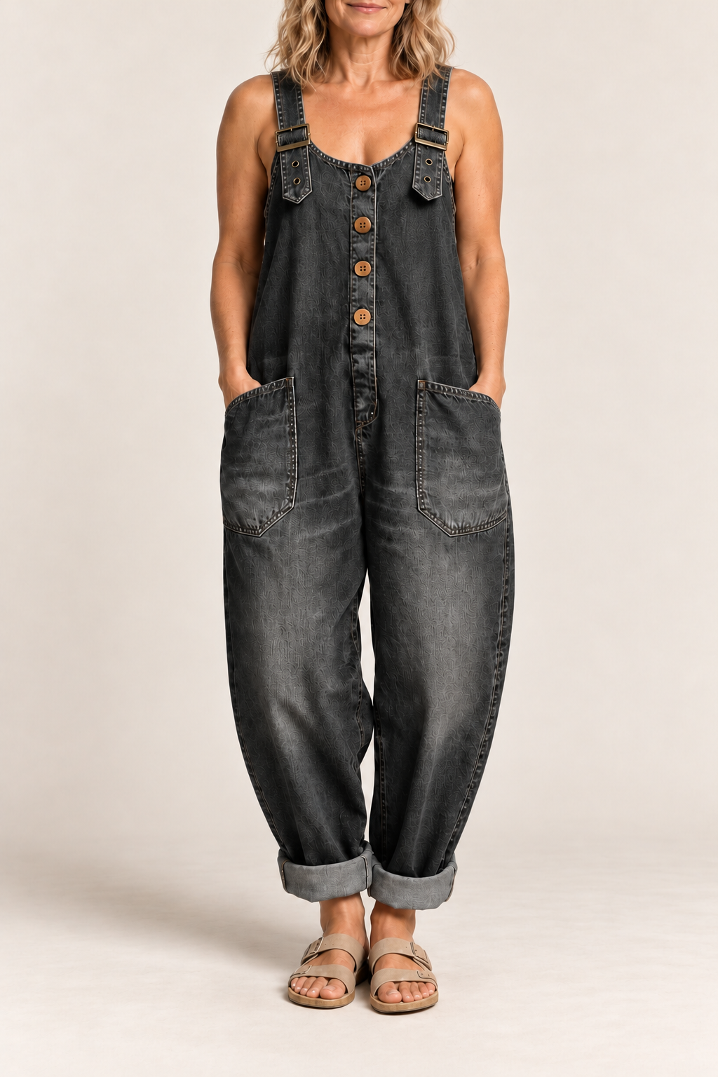 Kitti relaxed utility jumpsuit in Black, product-focused crop