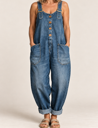 Kitti relaxed utility jumpsuit in Blue, product-focused crop