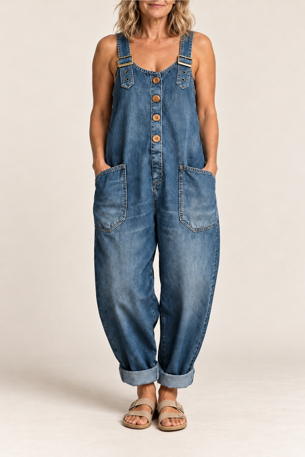 Kitti relaxed utility jumpsuit in Blue, product-focused crop