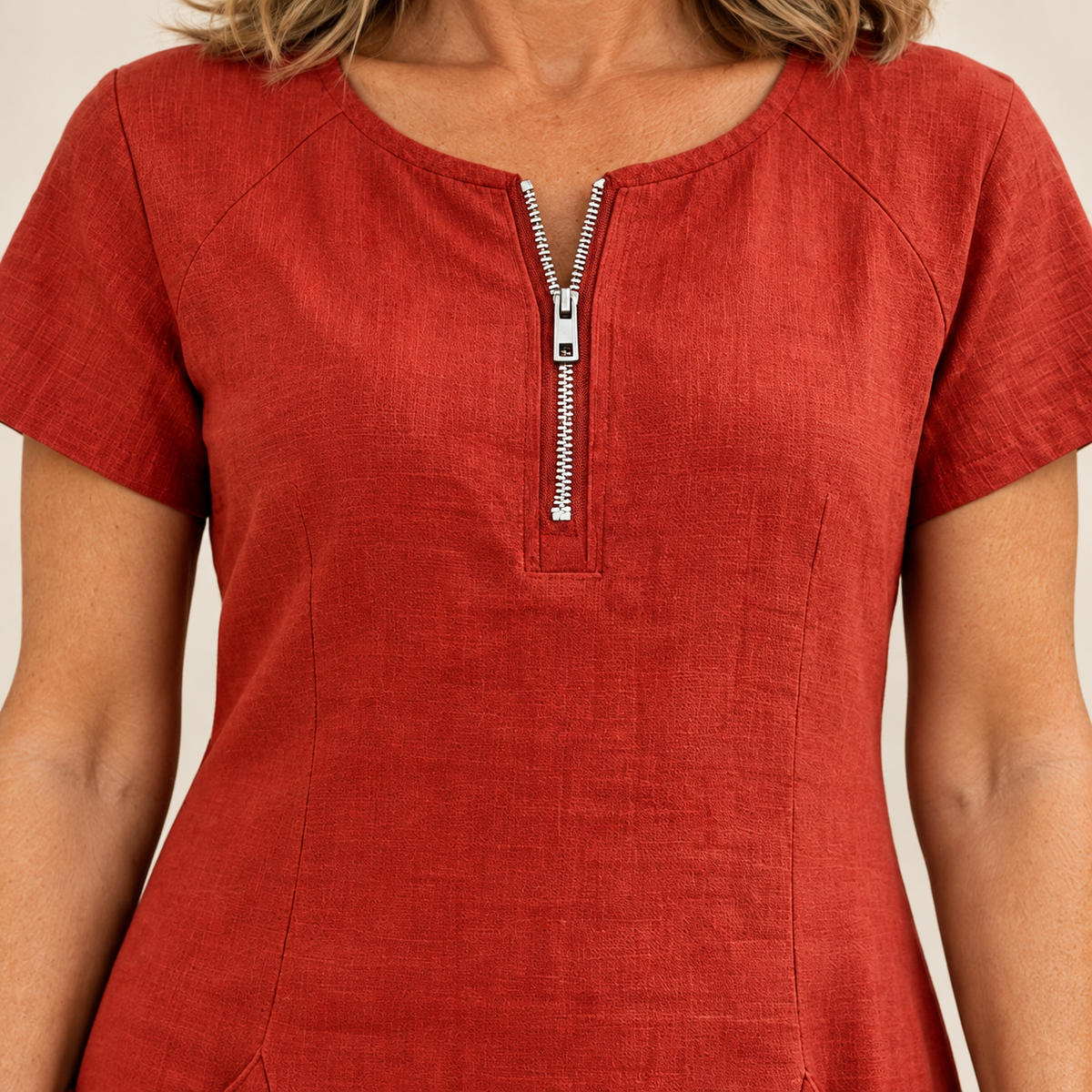 Layna cotton dress red zip detail