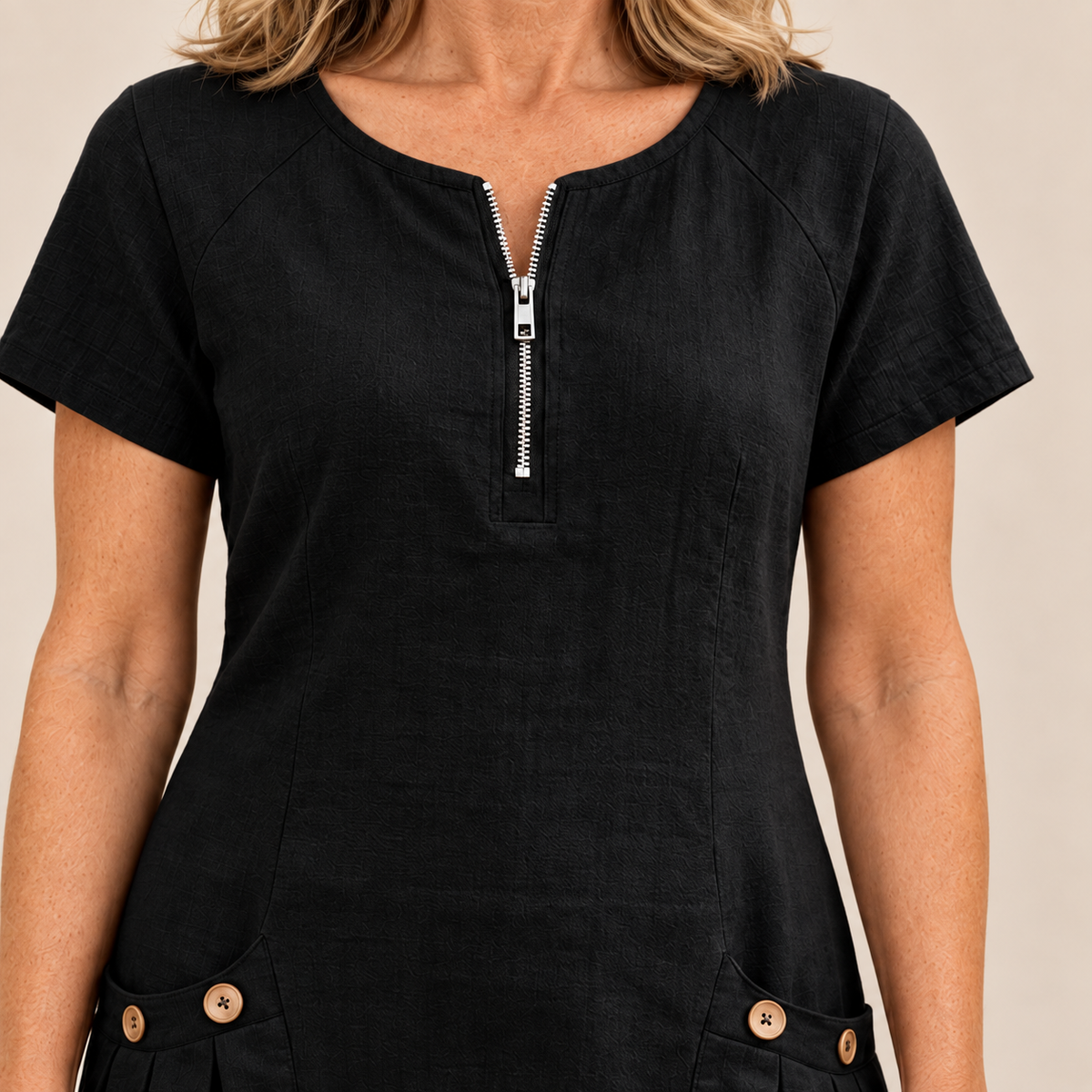 Layna cotton dress black zip detail