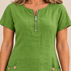 Layna cotton dress green zip detail