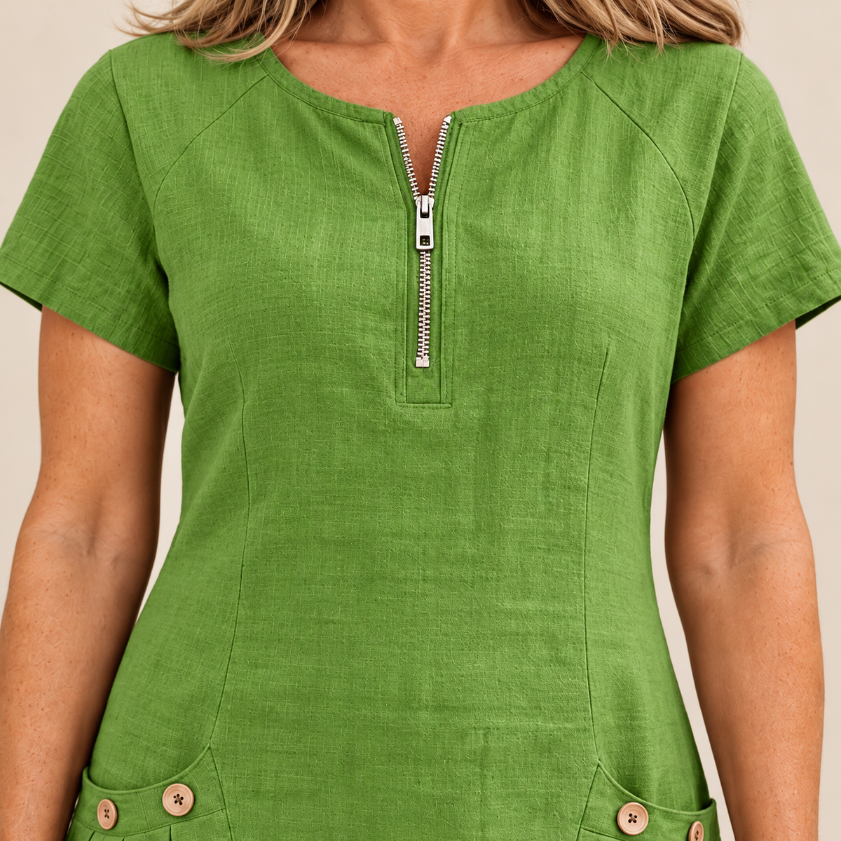 Layna cotton dress green zip detail