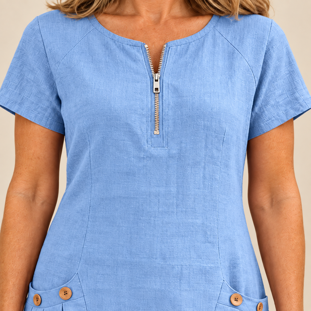 Layna cotton dress blue zip detail