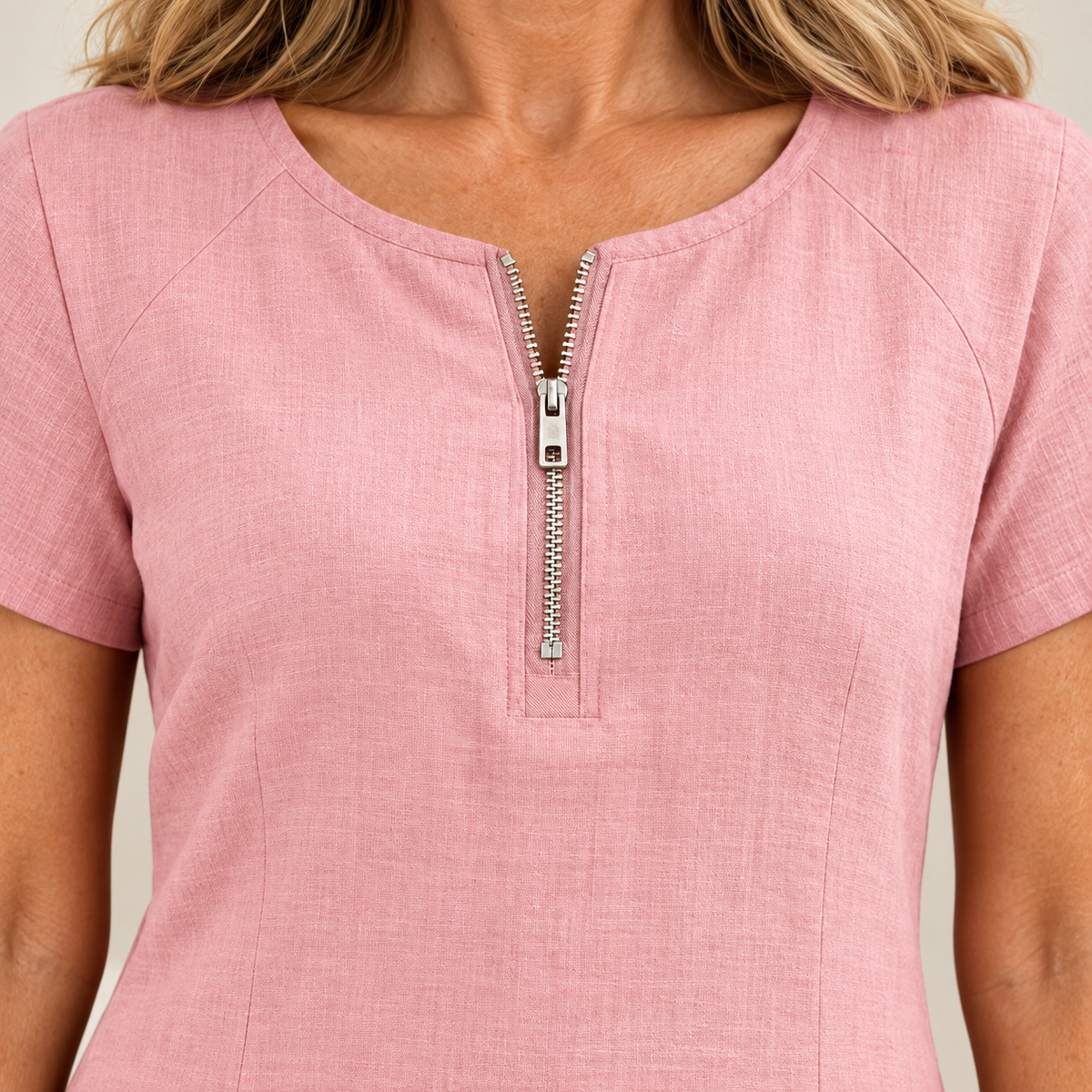 Layna cotton dress pink zip detail