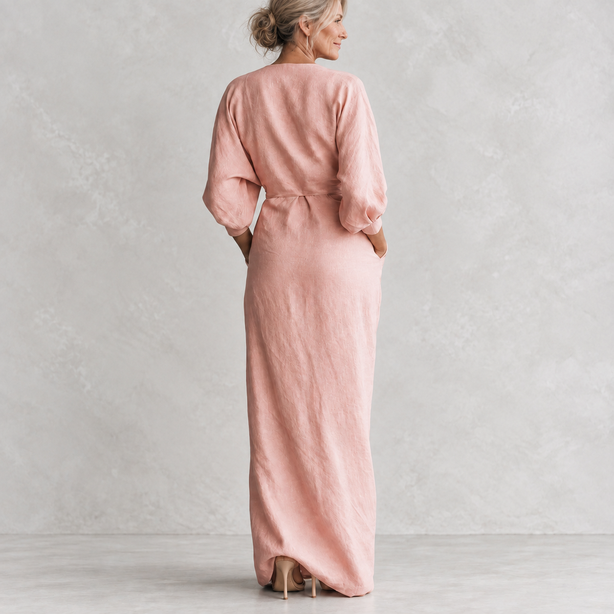 Lorena Maxi Dress pink back view on light studio background