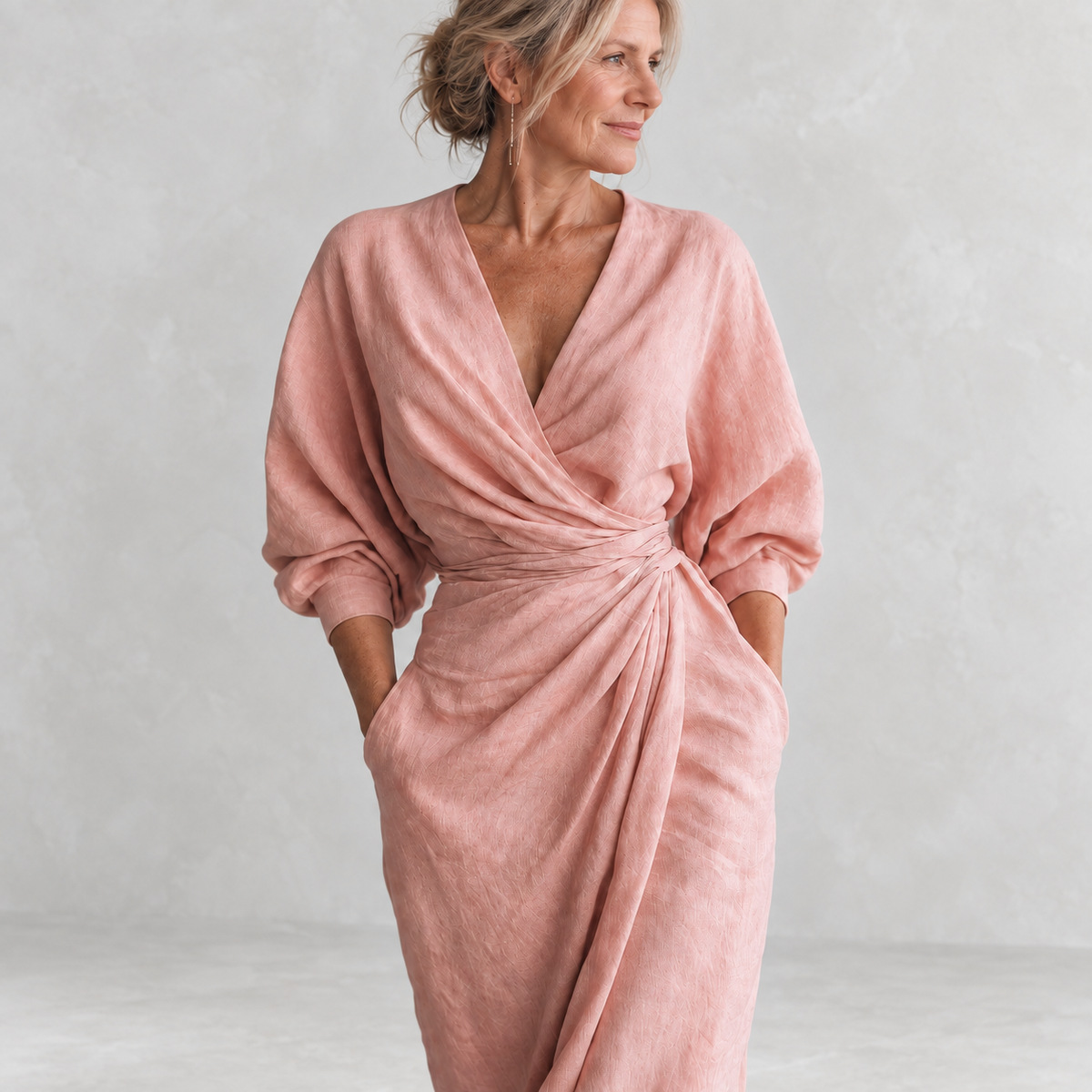 Lorena Maxi Dress pink close view on light studio background
