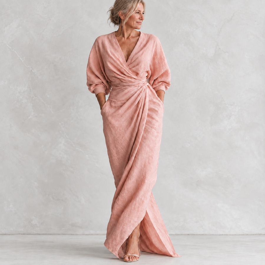 Lorena Maxi Dress pink front view, enhanced high-resolution product photo
