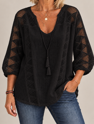 Luna Breezy Cotton Blouse in Black, standing product-focused image
