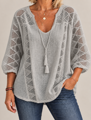 Luna Breezy Cotton Blouse in Grey, standing product-focused image