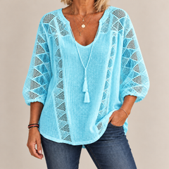 Luna Breezy Cotton Blouse in Light Blue, standing product-focused image
