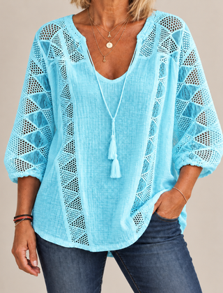 Luna Breezy Cotton Blouse in Light Blue, standing product-focused image