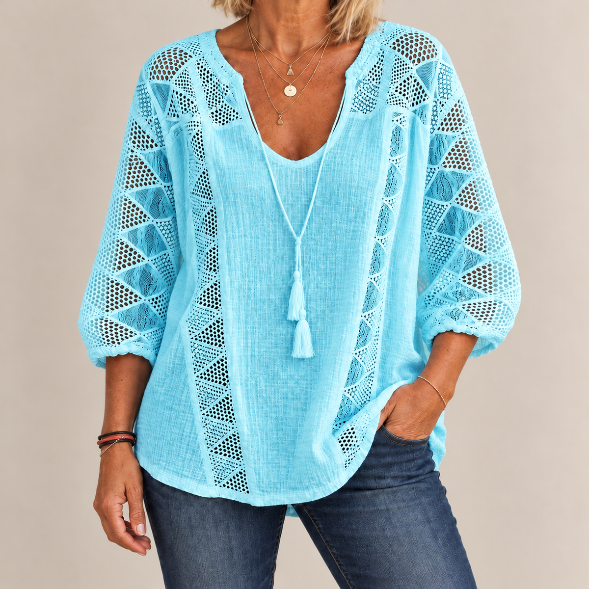 Luna Breezy Cotton Blouse in Light Blue, standing product-focused image