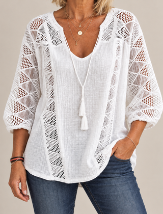 Luna Breezy Cotton Blouse in White, standing product-focused image