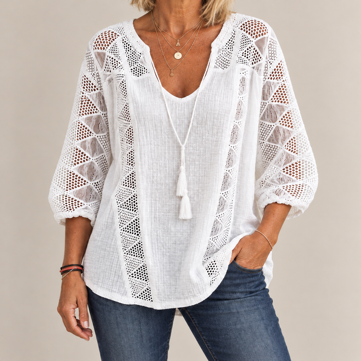 Luna Breezy Cotton Blouse in White, standing product-focused image