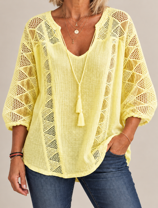 Luna Breezy Cotton Blouse in Yellow, standing product-focused image