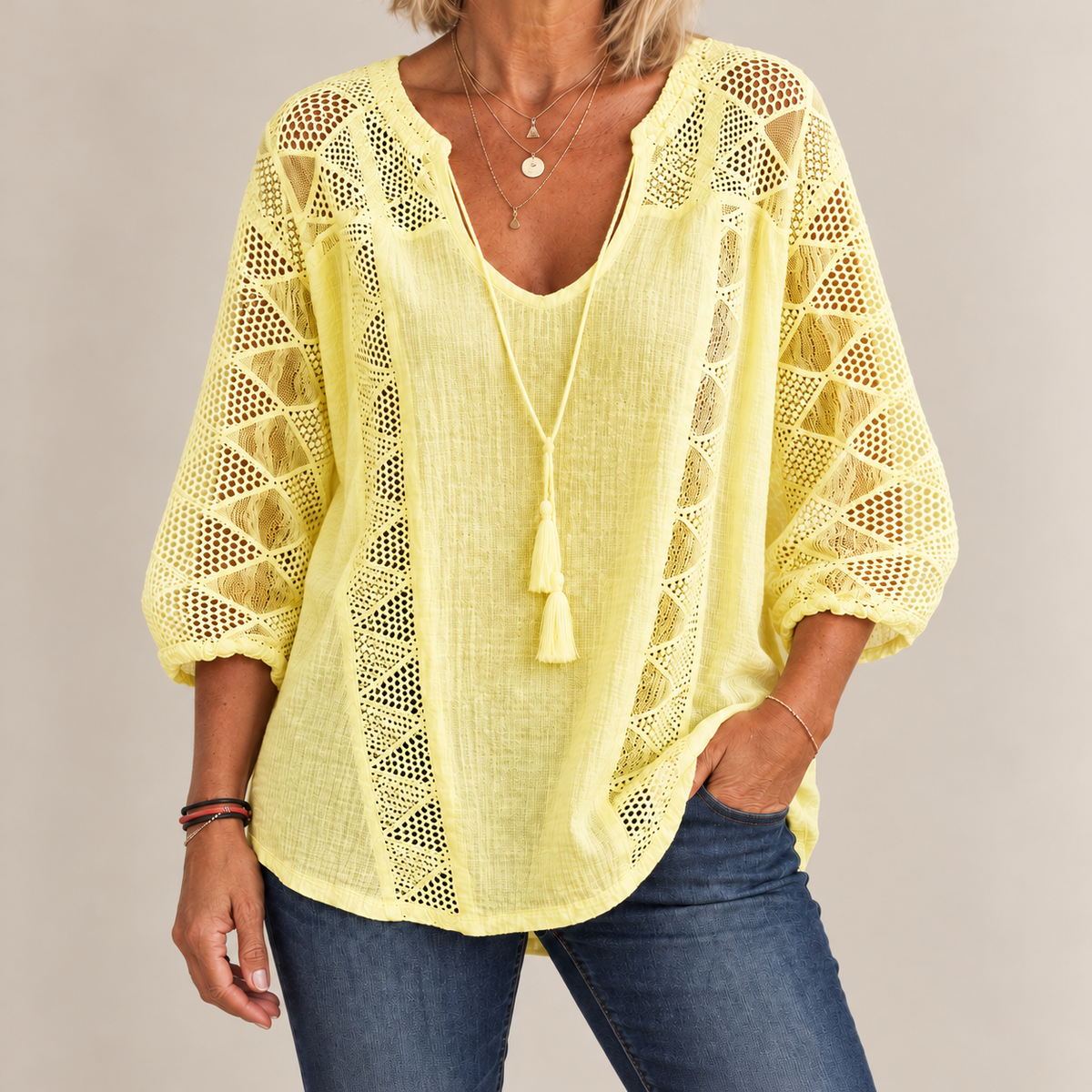 Luna Breezy Cotton Blouse in Yellow, standing product-focused image