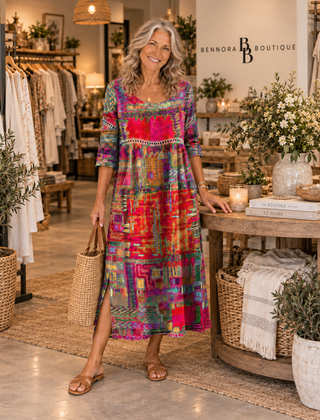 Manuela Dress with Ethnic Patchwork – Bennora Boutique