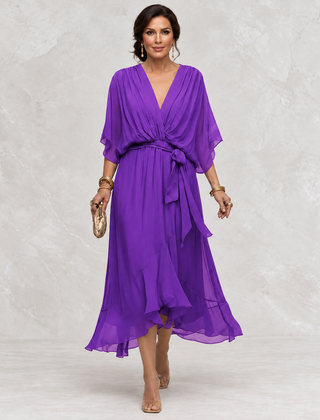 Monica V-Neck Dress dark purple front view on light studio background