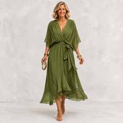 Monica V-Neck Dress green main view on light studio background